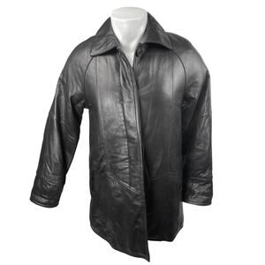United Face 100% Leather Men's Black Button Front Long Sleeve Coat Jacket Size M